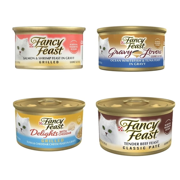 Fancy Feast Gourmet Wet Cat Food Variety Pack  24 Cans, Seafood & Poultry Recipes