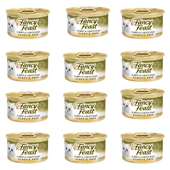 Fancy Feast Grain Free Pate Wet Cat Food, Classic Pate Turkey & Giblets Feast, 3 oz. Can Pack of 12