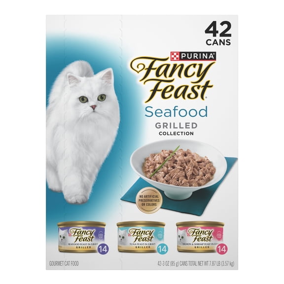 Purina Fancy Feast Grilled Food, Wet Cat Food, Seafood, 3 oz Cans (42 Pack)