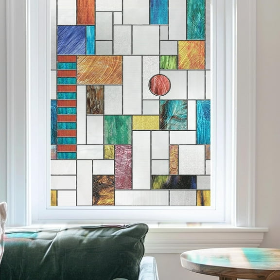 Fancy-Fix 3D Stained Glass Window Film, Decorative Window Film for Home, Sun Blocking Heat Control, Ores 23.6 x 35.4inch