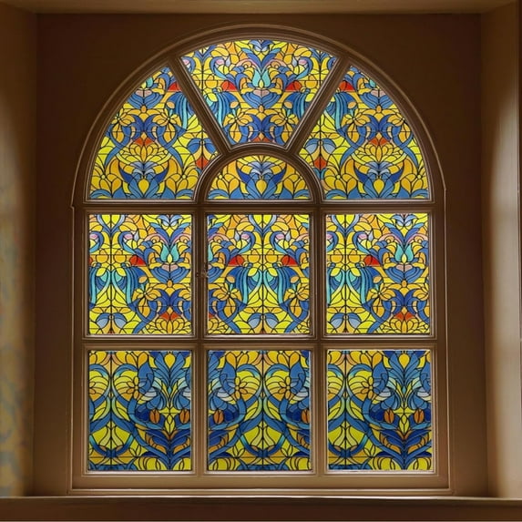 Fancy-Fix 3D Stained Glass Window Film, Privacy Film for Bathroom,Front Door,Home, Sun Blocking Heat Control,Static Cling, Rainbow Weave, 23.6 x 35.4inch