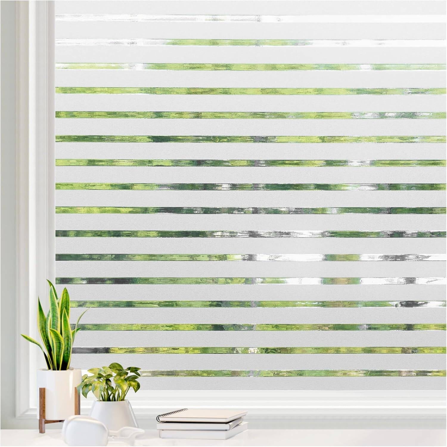 Fancy-Fix Window Film Privacy for Glass Windows, Frosted Stripe Patterm Glass Sticker Static Cling No Glue Anti UV Decorative Door Cover Film for Home Office, 35.4" x 78.7"
