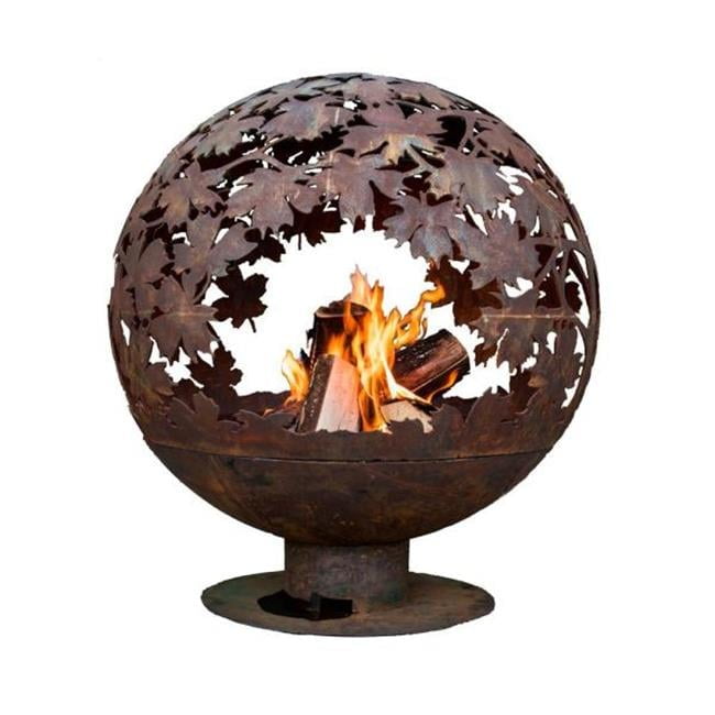 Large Brown Steel Leaf Design Fire Pit Sphere