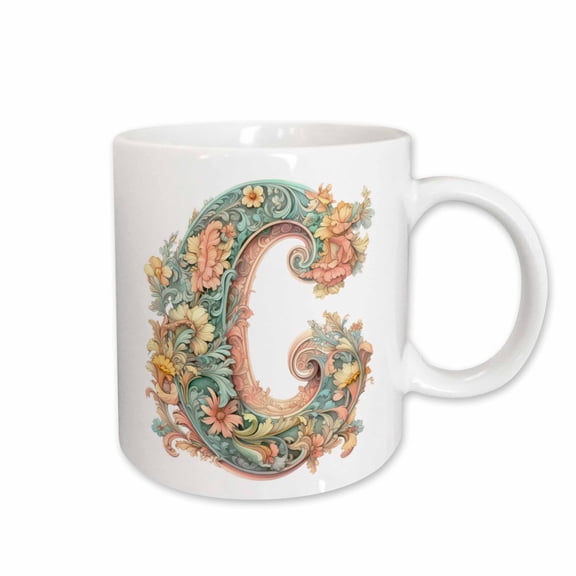 3drose, Fancy Floral Flourish Monogram Initial C, 15oz Mug