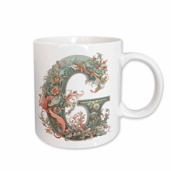 3drose, Fancy Floral Flourish Monogram Initial G, 11oz Mug