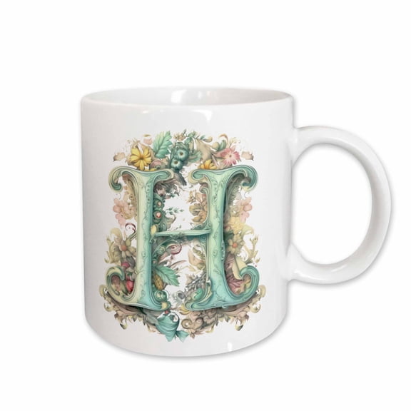 3drose, Fancy Floral Flourish Monogram Initial H, 11oz Mug