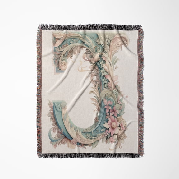 Fancy Floral Flourish Monogram Initial J, Woven Blanket