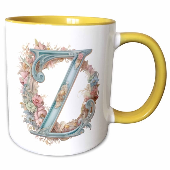 3drose, Fancy Floral Flourish Monogram Initial Z, 11oz Two-tone Yellow Mug