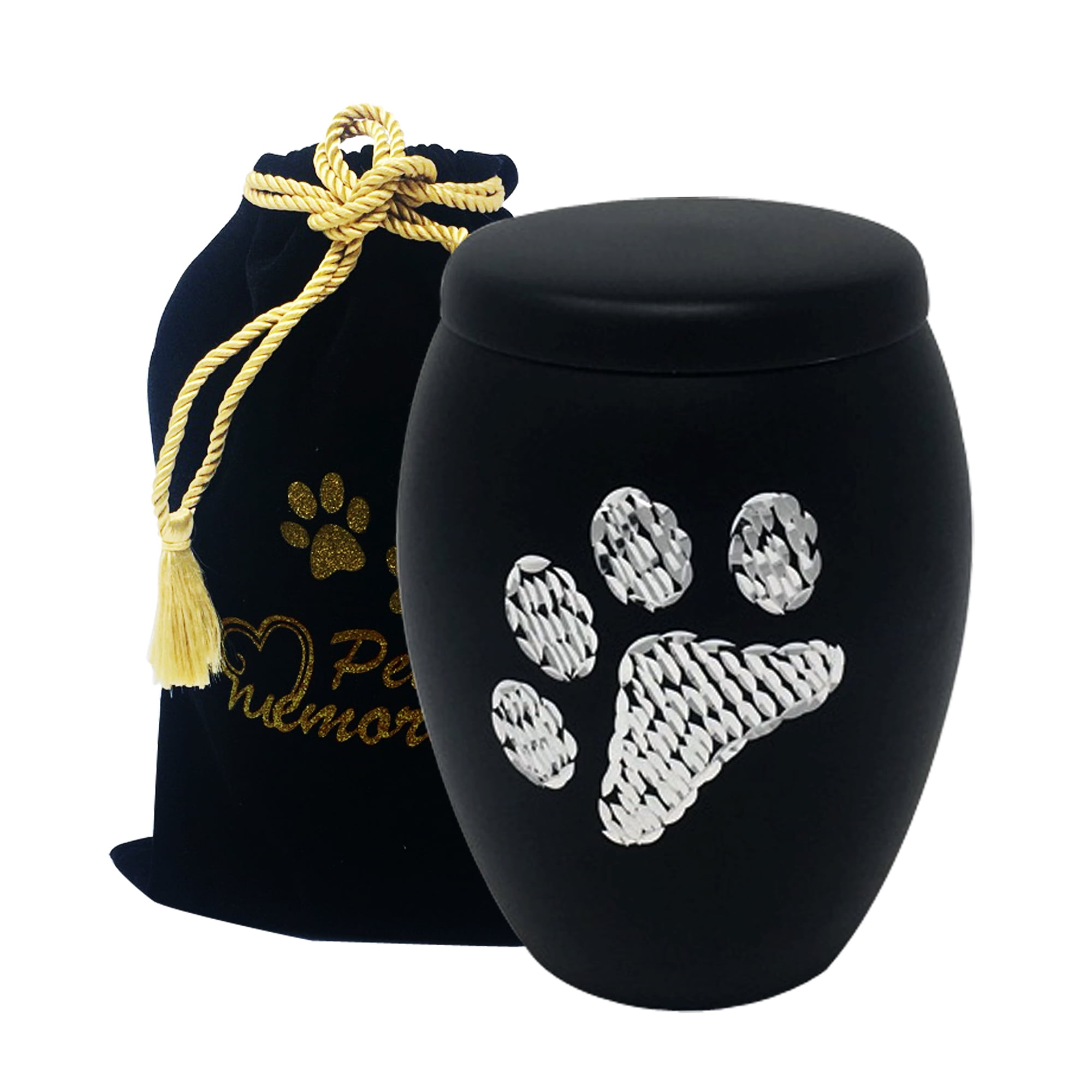Fancy Flourish Paws to Heaven Flat Top Pet Urn - Paw Print Urn with Diamond Paws - Pet Cremation Urn with Free Paw Print Bag
