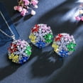 thumbnail image 1 of Fancy Flower Pendent Necklace Earrings Silver Plated CZ Multicolor Jewellery Set, 1 of 9