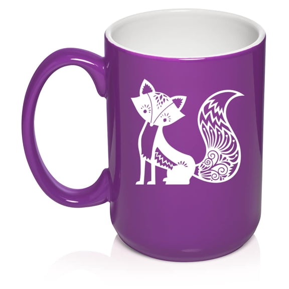 Fancy Fox Ceramic Coffee Mug Tea Cup Gift for Her, Women, Daughter, Mom, Wife, Family, Coworker, Boss, Sister, Aunt, Grandma, Friend, Birthday, Cute, Friend, Anniversary, Fox Lover (15oz Purple)