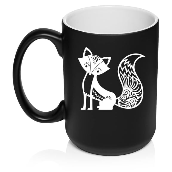 Fancy Fox Ceramic Coffee Mug Tea Cup Gift for Her, Women, Daughter, Mom, Wife, Family, Coworker, Boss, Sister, Aunt, Grandma, Friend, Birthday, Cute, Friend, Anniversary, Fox Lover (15oz Matte Black)