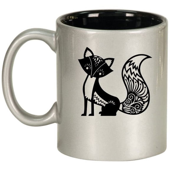 Fancy Fox Ceramic Coffee Mug Tea Cup Gift for Her, Women, Daughter, Mom, Wife, Family, Coworker, Boss, Sister, Aunt, Grandma, Friend, Birthday, Cute, Friend, Anniversary, Fox Lover (11oz Silver)