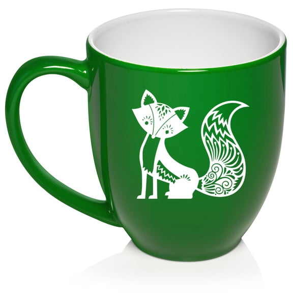 Fancy Fox Ceramic Coffee Mug Tea Cup Gift for Her, Women, Daughter, Mom, Wife, Family, Coworker, Boss, Sister, Aunt, Grandma, Friend, Birthday, Cute, Friend, Anniversary, Fox Lover (16oz Green)