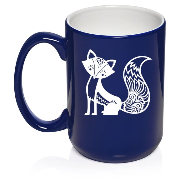 Fancy Fox Ceramic Coffee Mug Tea Cup Gift for Her, Women, Daughter, Mom, Wife, Family, Coworker, Boss, Sister, Aunt, Grandma, Friend, Birthday, Cute, Friend, Anniversary, Fox Lover (15oz Blue)