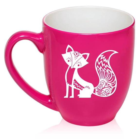 Fancy Fox Ceramic Coffee Mug Tea Cup Gift for Her, Women, Daughter, Mom, Wife, Family, Coworker, Boss, Sister, Aunt, Grandma, Friend, Birthday, Cute, Friend, Anniversary, Fox Lover (16oz Hot Pink)