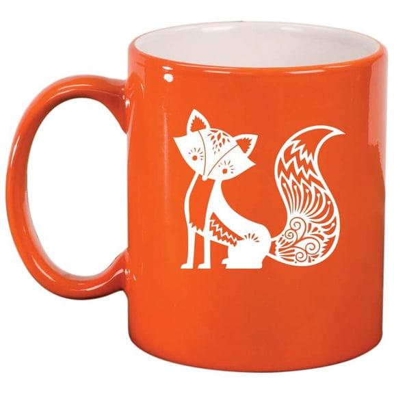 Fancy Fox Ceramic Coffee Mug Tea Cup Gift for Her, Women, Daughter, Mom, Wife, Family, Coworker, Boss, Sister, Aunt, Grandma, Friend, Birthday, Cute, Friend, Anniversary, Fox Lover (11oz Orange)