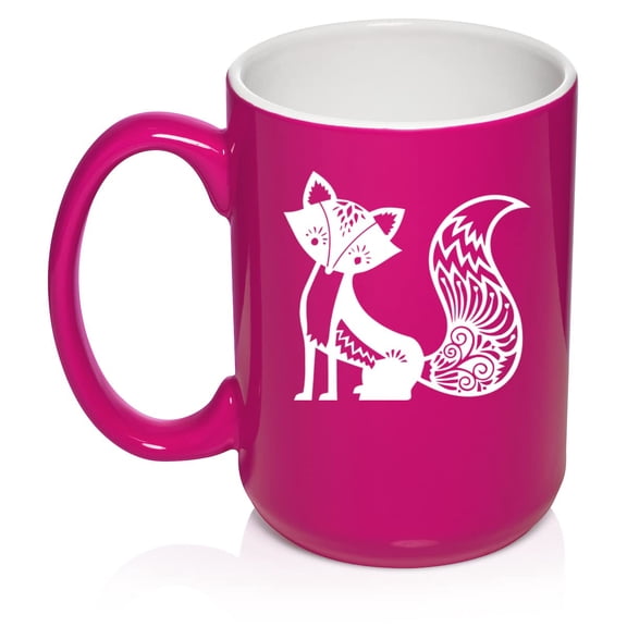 Fancy Fox Ceramic Coffee Mug Tea Cup Gift for Her, Women, Daughter, Mom, Wife, Family, Coworker, Boss, Sister, Aunt, Grandma, Friend, Birthday, Cute, Friend, Anniversary, Fox Lover (15oz Hot Pink)