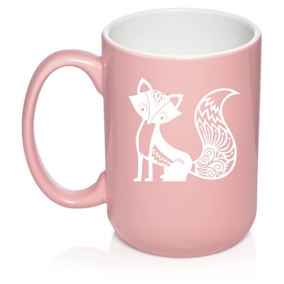 Fancy Fox Ceramic Coffee Mug Tea Cup Gift for Her, Women, Daughter, Mom, Wife, Family, Coworker, Boss, Sister, Aunt, Grandma, Friend, Birthday, Cute, Friend, Anniversary, Fox Lover (15oz Light Pink)