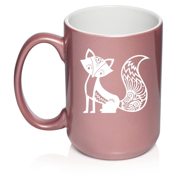 Fancy Fox Ceramic Coffee Mug Tea Cup Gift for Her, Women, Daughter, Mom, Wife, Family, Coworker, Boss, Sister, Aunt, Grandma, Friend, Birthday, Cute, Friend, Anniversary, Fox Lover (15oz Rose Gold)