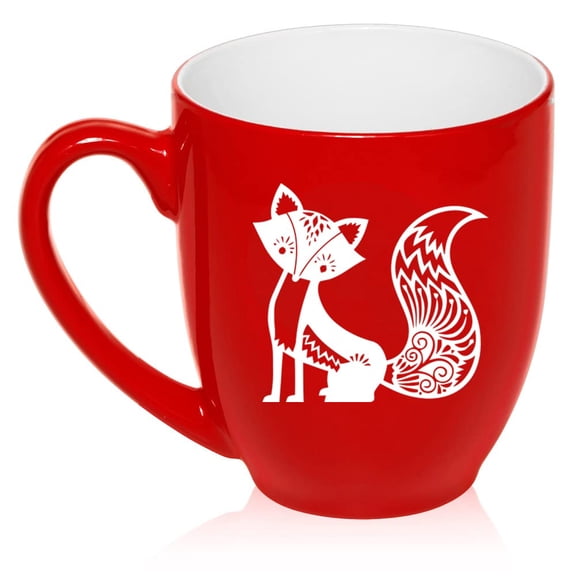 Fancy Fox Ceramic Coffee Mug Tea Cup Gift for Her, Women, Daughter, Mom, Wife, Family, Coworker, Boss, Sister, Aunt, Grandma, Friend, Birthday, Cute, Friend, Anniversary, Fox Lover (16oz Red)
