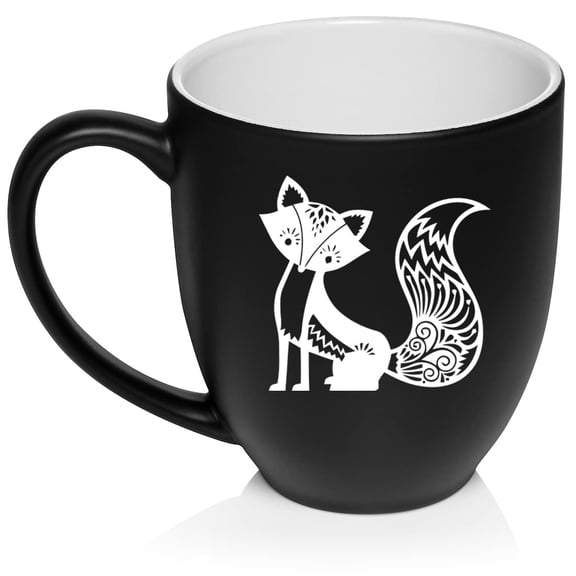 Fancy Fox Ceramic Coffee Mug Tea Cup Gift for Her, Women, Daughter, Mom, Wife, Family, Coworker, Boss, Sister, Aunt, Grandma, Friend, Birthday, Cute, Friend, Anniversary, Fox Lover (16oz Matte Black)