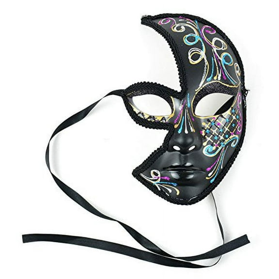 Fancy Full Mask with Cut-Outs black and TURQUOISE 8 Inch 1Pc