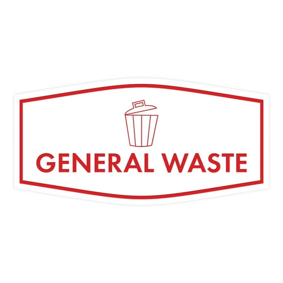 Fancy General Waste Sign (White/Red) - Large