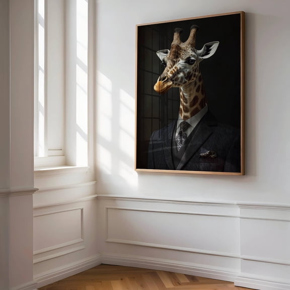 Fancy Giraffe Wall Art Dark Academia Animal Print Decor, Unframed Paper Poster 8x10in