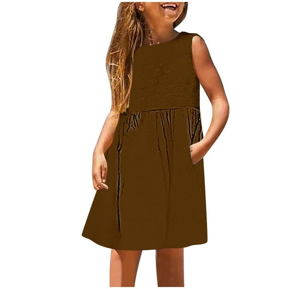 Fancy Girls Dresses New Kids Little Girls Dress Daily Holiday Vacation Print Sleeveless Casual Cute Sweet Dresses Girls Bridesmaid Dresses Ball Gown Dresses for Girls Brown New
