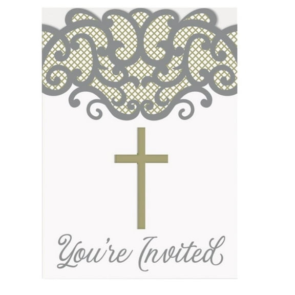 Fancy Gold Cross 8 Ct Invitations Baptism Confirmation Communion