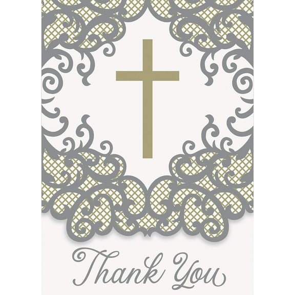 Fancy Gold Cross 8 Ct Thank You Notes Baptism Confirmation Communion