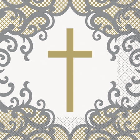 Fancy Gold Cross Luncheon Napkins, 16ct
