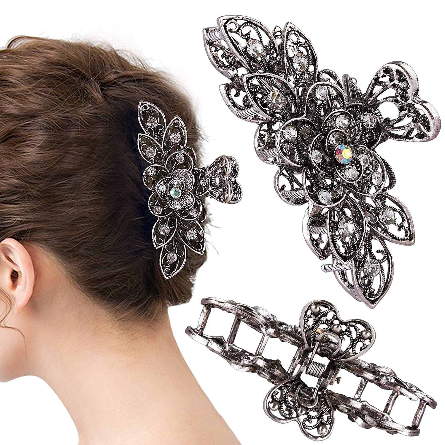 Fancy Clips Fancy Hair Claw Jaw Clips Pins For Womens, Vintage Rhinestone Crystal ...