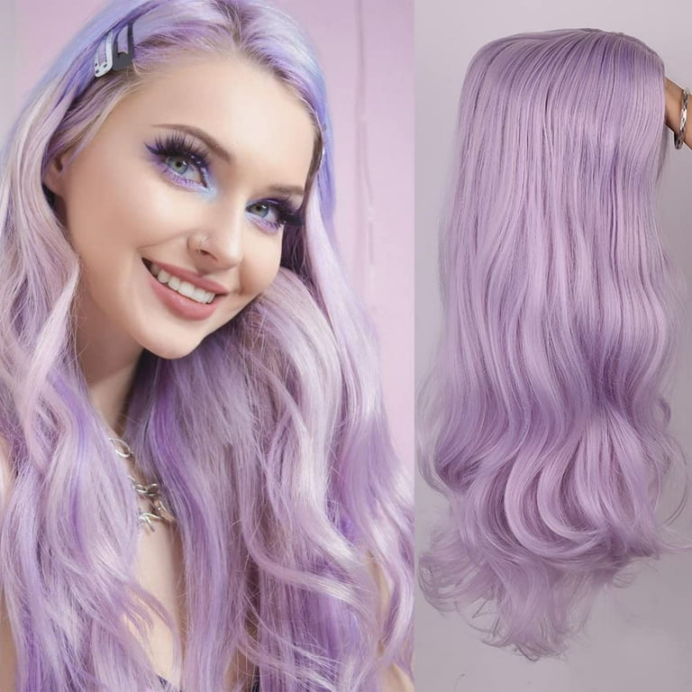 Fancy Hair Long Purple Wavy Wigs for Women Highlight Wigs Curly Middle Part Purple Wig Natural Looking Synthetic Heat Resistant Fiber Wigs Hair for Daily Party Use Walmart