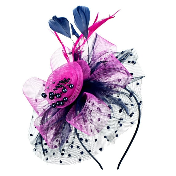 Fancy Hats, Audhol Hat for Women Wedding Flower Cocktail Mesh Feathers Hair Clip Tea Party Headband High Tea Hats for Women Navy One Size