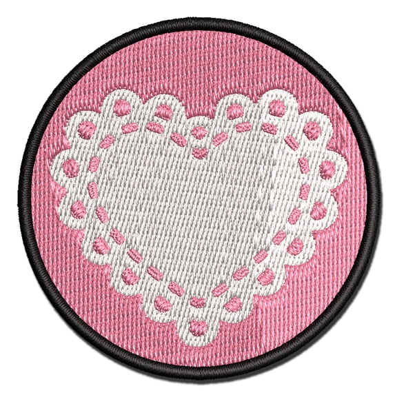 Fancy Heart Doily Love Valentine's Day Applique Multi-Color Embroidered Hook & Loop Patch - 2.0 Inch Mini
