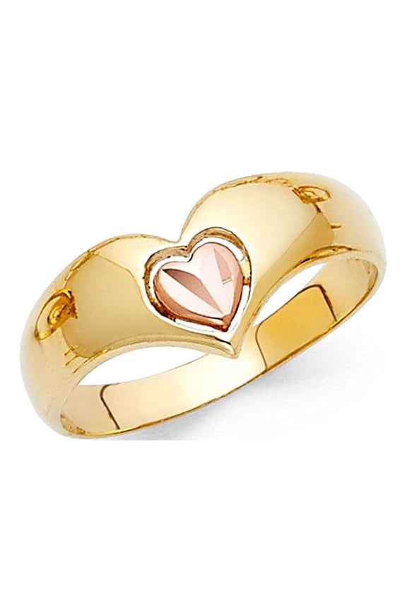 Fancy Heart Ring 14k Yellow & Rose Gold V Shape Band Polished Finish Fancy Solid Two Tone 8MM Size 5