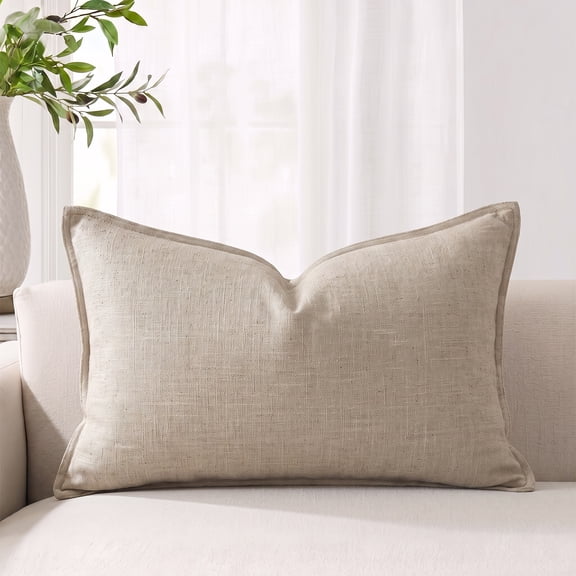 Fancy Homi 1 Pcs Natural Linen Decorative Lumbar Throw Pillow Covers 12x20 Inch for Living Room Couch Bed sofa, soft Farmhouse Vintage Cushion Cases, Modern Home Décor, Cream 30x50 cm