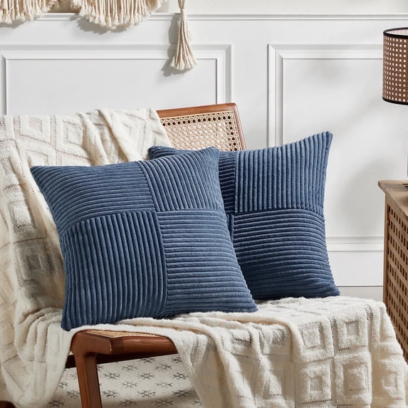 Fancy Homi 2 packs Dusty Blue Decorative Throw Pillow Covers 16x16 inch for Living Room Couch Bed Sofa, Farmhouse Boho Home Decor, Soft Corss Patchwork Corduroy Textured Square Cushion Case 40x40 cm