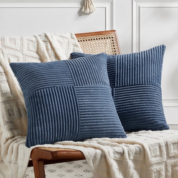 Fancy Homi 2 Packs Dusty Blue Decorative Throw Pillow Covers 22x22 Inch for Living Room Couch Bed Sofa, Farmhouse Boho Home Decor, Soft Corss Corduroy Patchwork Accent Square Cushion Case 55x55 cm