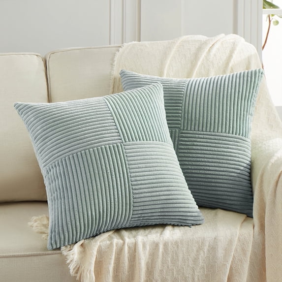 Fancy Homi 2 Packs Grey Blue Euro Decorative Throw Pillow Covers 24x24 inch for Couch Bed Sofa, Rustic Farmhouse Boho Home Decor, Soft Corss Corduroy Patchwork Accent Big Square Cushion Case 60x60 cm