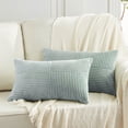 thumbnail image 1 of Fancy Homi 2 Packs Grey Blue Long Lumbar Decorative Throw Pillow Covers 12x24 Inch for Couch Bed Sofa, Rustic Farmhouse Boho Home Decor, Soft Striped Corduroy Rectangle Accent Cushion Case 30x60 cm, 1 of 9
