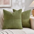 thumbnail image 1 of Fancy Homi 2 Packs Moss Green Decorative Throw Pillow Covers 22x22 inch for Living Room Couch Bed Sofa, Farmhouse Boho Home Decor, Soft Corss Corduroy Patchwork Accent Square Cushion Case 55x55 cm, 1 of 8