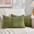 thumbnail image 1 of Fancy Homi 2 Packs Moss Green Long Lumbar Decorative Throw Pillow Covers 12x24 Inch for Couch Bed Sofa, Rustic Farmhouse Boho Home Decor, Soft Striped Corduroy Rectangle Accent Cushion Case 30x60 cm, 1 of 6