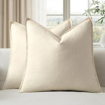 Fancy Homi 2 Packs Natural Beige Decorative Linen Soild Throw Pillow Covers 18x18 Inch for Living Room Couch Bed sofa, soft Square Farmhouse Vintage Cushion Cases Modern Home Décor, Cream 45x45 cm