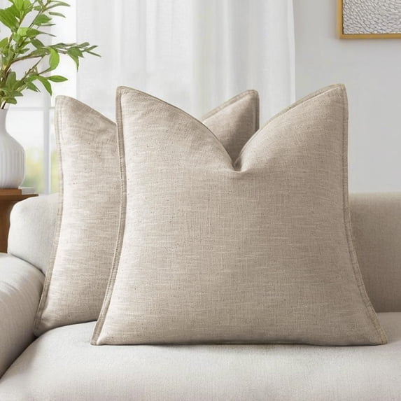Fancy Homi 2 Packs Natural Linen Decorative Linen Soild Throw Pillow Covers 20x20 Inch for Living Room Couch Bed sofa, soft Square Farmhouse Vintage Cushion Cases Modern Home Décor, Khaki 50x50 cm