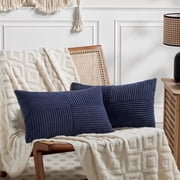 Fancy Homi 2 packs Navy Blue Lumbar Decorative Throw Pillow Covers 12x20 inch for Living Room Couch, Rustic Farmhouse Boho Home Decor, Soft Striped Corduroy Rectangle Accent Cushion Case 30x50 cm