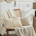 thumbnail image 1 of Fancy Homi 2 Packs Tan Long Lumbar Decorative Throw Pillow Covers 12x24 Inch for Couch Bed Sofa, Rustic Farmhouse Boho Home Decor, Soft Striped Corduroy Rectangle Accent Beige Cushion Case 30x60 cm, 1 of 9