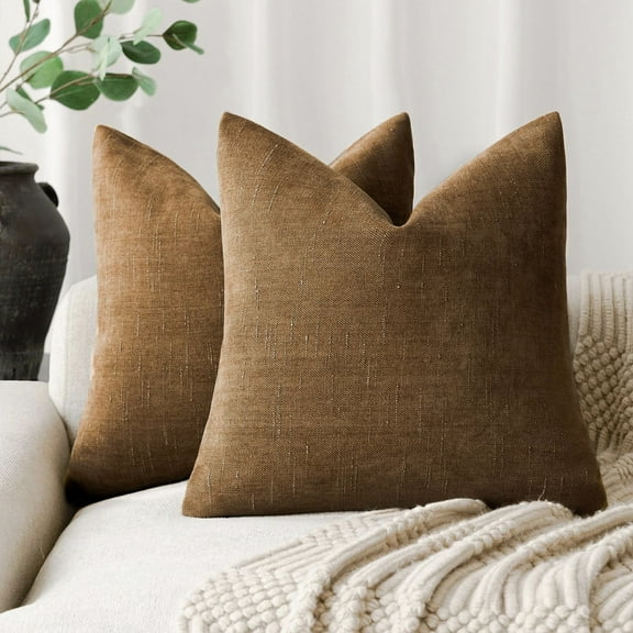 Fancy Homi 2 Pcs Bronze Decorative Textured Chenille Throw Pillow Covers 20x20 Inch for Living Room Couch Bed sofa, soft Soild Square Farmhouse Vintage Cushion Cases, Modern Home Décor, 50cm